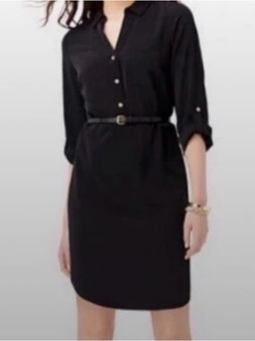 Classic Black Shirt Dress with Belt